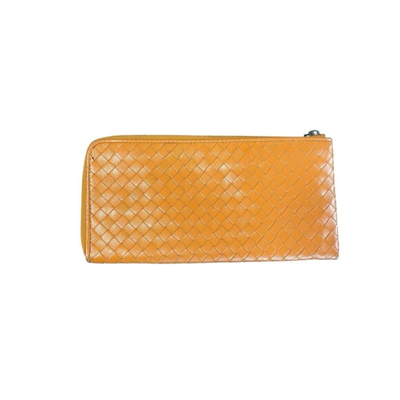 2010 BOTTEGA VENETA WOVEN LEATHER ZIP AROUND WALLET ORANGE - Picture 2 of 14